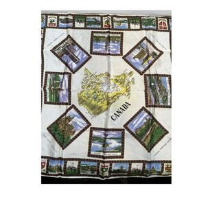 Vintage Canada Souvenir Scarf Pictorial Map‎ Landmarks Acetate Square White